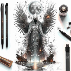 mysterious-reaper-nightmarish-realism-mirrored-effect – tattoo design ideas free ai generated – Gallery: grim-reaper-inkby-ai
