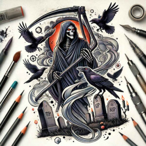 deaths-cloak – tattoo design ideas free ai generated – realism-smooth-gradients – for-ankle – Gallery: grim-reaper-inkby-ai