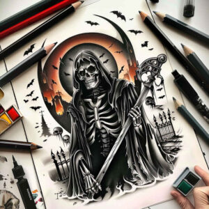 mystical-reaper-black-fog-surrealism-unreal – tattoo design ideas free ai generated – Gallery: grim-reaper-inkby-ai