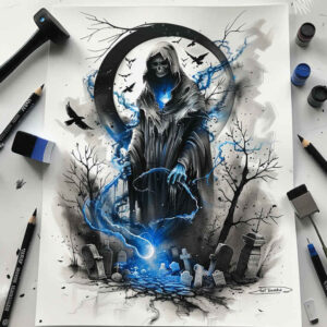 deaths-scythe – tattoo design ideas free ai generated – realism-portrait-realism – for-heel – Gallery: grim-reaper-inkby-ai