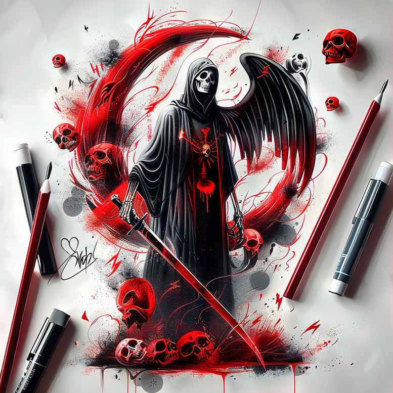 end-of-life-symbol – tattoo design ideas free ai generated – surrealism-esoteric-symbolism – for-back – Gallery: grim-reaper-inkby-ai