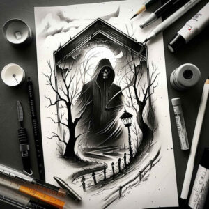 end-of-life-symbol – tattoo design ideas free ai generated – surrealism-metaphysical – for-lower-back – Gallery: grim-reaper-inkby-ai