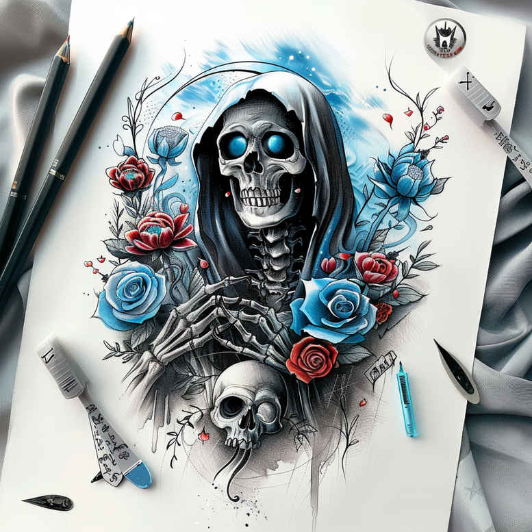 figure-of-death – tattoo design ideas free ai generated – mask – for-spine – Gallery: grim-reaper-inkby-ai