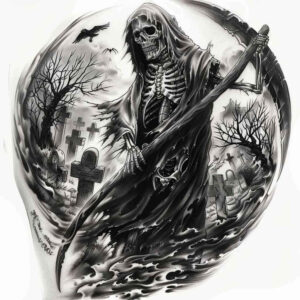 for-women – tattoo design ideas free ai generated – surrealism-dreamscape – for-shoulder – Gallery: grim-reaper-inkby-ai