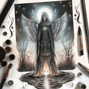 ghostly-reaper – tattoo design ideas free ai generated – neotraditional-soft-blending – for-scapula – Gallery: grim-reaper-inkby-ai