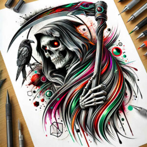 grim-figure-haunting-surrealism-unreal-light – tattoo design ideas free ai generated – Gallery: grim-reaper-inkby-ai
