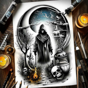 grim-reaper – tattoo design ideas free ai generated – neotraditional-subtle-highlights – for-side-torso – Gallery: grim-reaper-inkby-ai