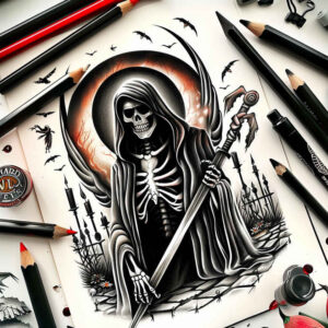 reaper-emblem-horror-realism-living-skin – tattoo design ideas free ai generated – Gallery: grim-reaper-inkby-ai