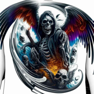 hooded-reaper – tattoo design ideas free ai generated – surrealism-ethereal-textures – for-lower-back – Gallery: grim-reaper-inkby-ai
