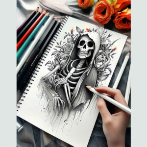 mysterious-reaper – tattoo design ideas free ai generated – cobweb – for-heel – Gallery: grim-reaper-inkby-ai