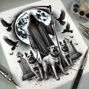 mystical-reaper – tattoo design ideas free ai generated – neotraditional-classic-composition – for-stomach – Gallery: grim-reaper-inkby-ai
