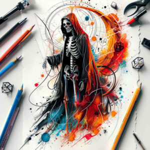 passage-symbol – tattoo design ideas free ai generated – neotraditional-crisp-lines – for-back-shoulder – Gallery: grim-reaper-inkby-ai