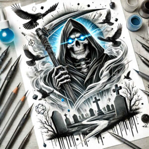 reaper-and-time-for-men – tattoo design ideas free ai generated – strange-laughter – for-back – Gallery: grim-reaper-inkby-ai