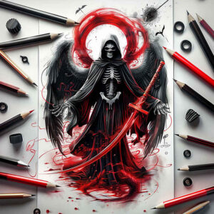 reaper-artwork – tattoo design ideas free ai generated – realism-lifelike-eyes – for-shin – Gallery: grim-reaper-inkby-ai