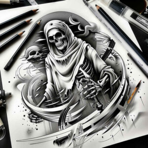 death-symbol-terrifying-realism-seamless-blend – tattoo design ideas free ai generated – Gallery: grim-reaper-inkby-ai