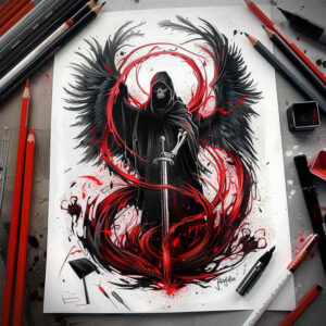reaper-design – tattoo design ideas free ai generated – neotraditional-bold-texture – for-hand – Gallery: grim-reaper-inkby-ai