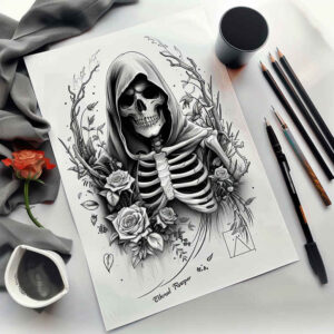 reaper-design – tattoo design ideas free ai generated – neotraditional-subtle-tone – for-abdomen – Gallery: grim-reaper-inkby-ai