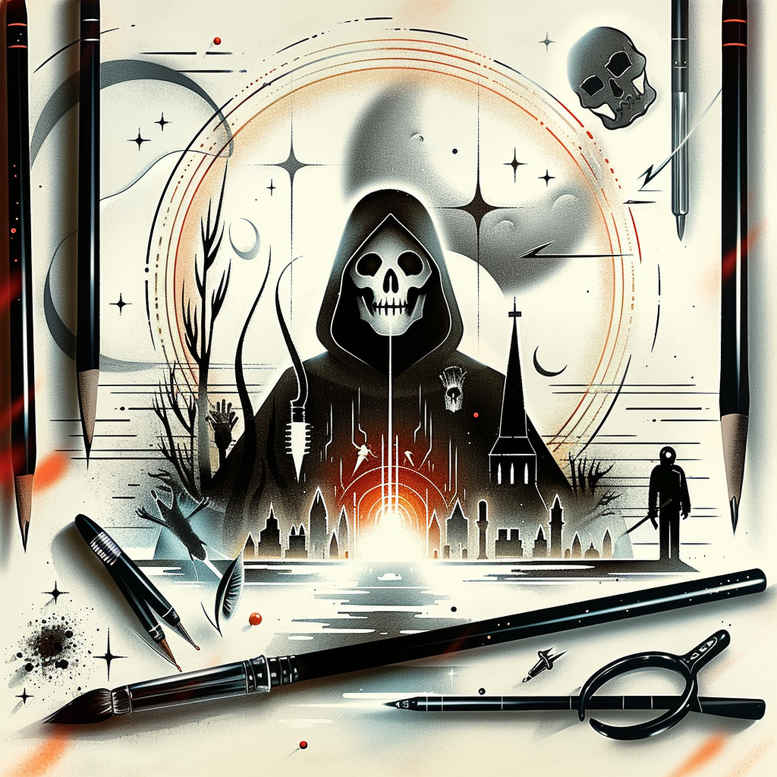 shadow-figure – tattoo design ideas free ai generated – surrealism-enigmatic-visuals – for-collarbone – Gallery: grim-reaper-inkby-ai