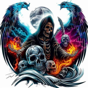 shadowy-figure – tattoo design ideas free ai generated – realism-mirrored-effect – for-behind-ear – Gallery: grim-reaper-inkby-ai