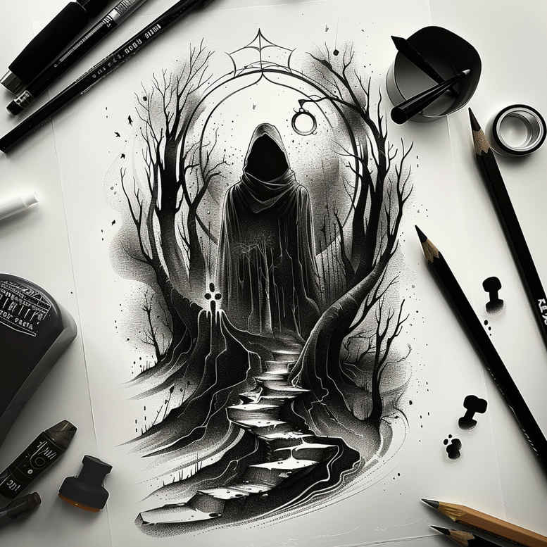 reaper-emblem-creepy-realism-surface-complexity – tattoo design ideas free ai generated – Gallery: grim-reaper-inkby-ai