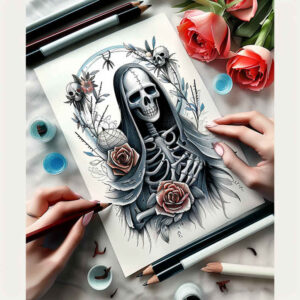 death-tattoo-eerie-neotraditional-clean-fill – tattoo design ideas free ai generated – Gallery: grim-reaper-inkby-ai