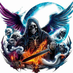 skull-reaper – tattoo design ideas free ai generated – realism-surface-complexity – for-shoulder-blade – Gallery: grim-reaper-inkby-ai