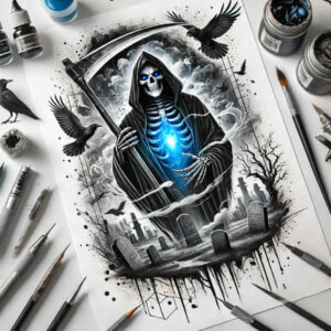 soul-reaper – tattoo design ideas free ai generated – neotraditional-bold-texture – for-toe – Gallery: grim-reaper-inkby-ai