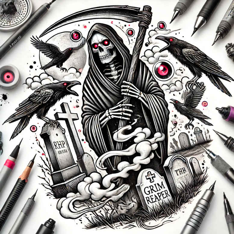 spirit-of-darkness – tattoo design ideas free ai generated – neotraditional-dynamic-color – for-fingers – Gallery: grim-reaper-inkby-ai