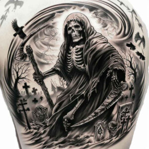 symbol-of-ending – tattoo design ideas free ai generated – chained – for-arm – Gallery: grim-reaper-inkby-ai