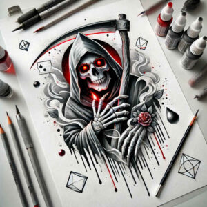 symbol-of-passing – tattoo design ideas free ai generated – desolate – for-back-of-neck – Gallery: grim-reaper-inkby-ai