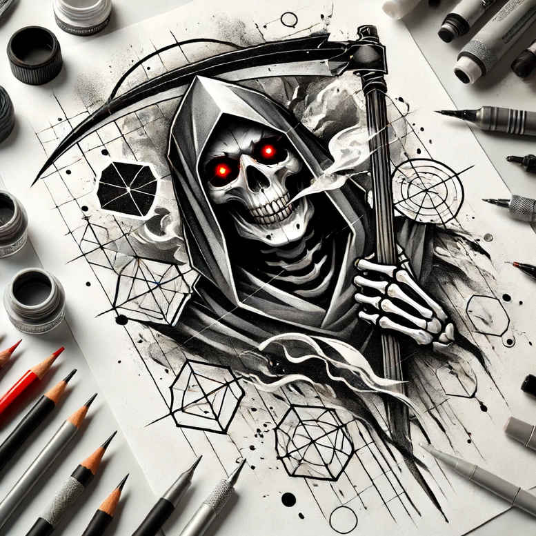 symbol-of-transition – tattoo design ideas free ai generated – shadow – for-hip – Gallery: grim-reaper-inkby-ai