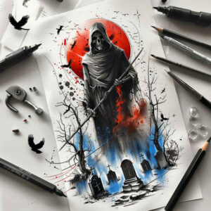grim-reaper tattoo design ideas Realism realistic perspective cloak for spine