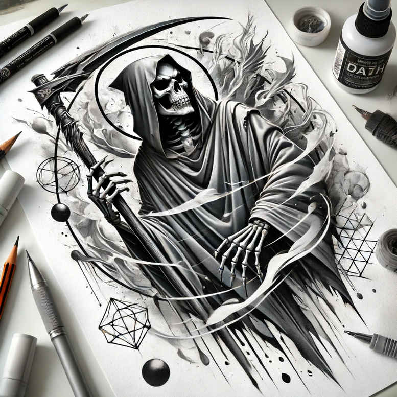 grim-reaper tattoo design ideas vivid gradients cloak for upper chest