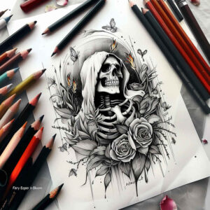 grim-reaper tattoo design ideas Surrealism otherworldly dark for abdomen