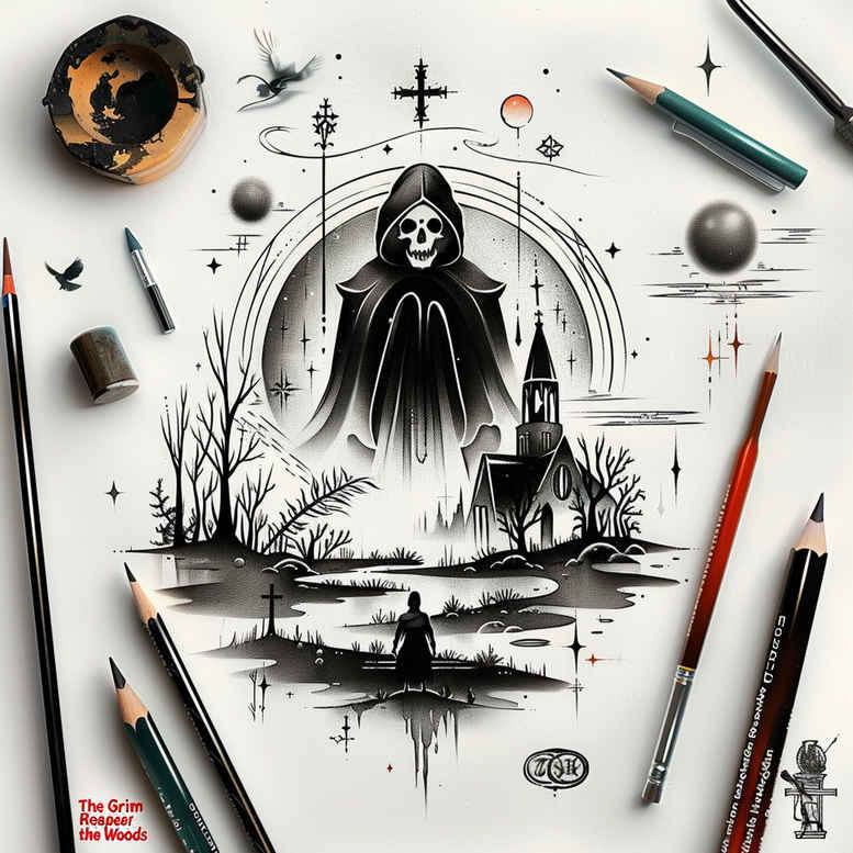 grim-reaper tattoo design ideas Realism sharp focus dark shading for palm