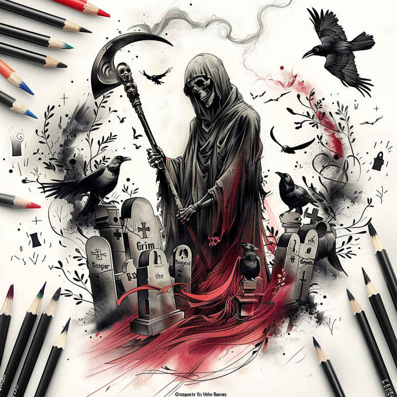 grim-reaper tattoo design ideas color overlays dark silhouette symbolising courage