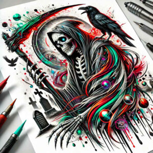 grim-reaper tattoo design ideas close-up dark symbolising endurance
