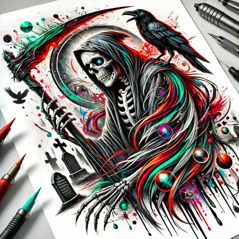 grim-reaper tattoo design ideas close-up dark symbolising endurance