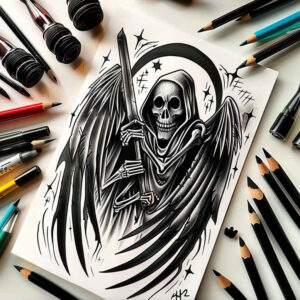 grim-reaper tattoo design ideas Realism living skin death figure for back shoulder