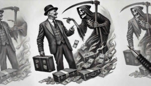 grim-reaper tattoo design ideas Surrealism chromatic aberration eerie for calf