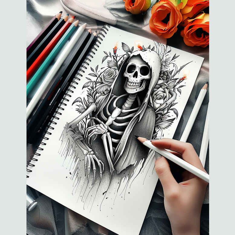 grim-reaper tattoo design ideas Realism realistic dimension flowing robes courage and power