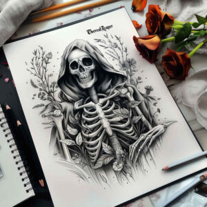 grim-reaper tattoo design ideas Surrealism unreal flowing robes for palm
