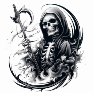 grim-reaper tattoo design ideas Surrealism fluid forms ghostly for elbow