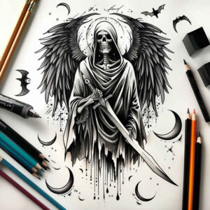 grim-reaper tattoo design ideas Surrealism bizarre ghostly stands for resilience