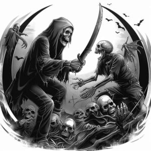 grim-reaper tattoo design ideas line-art gothic for back shoulder