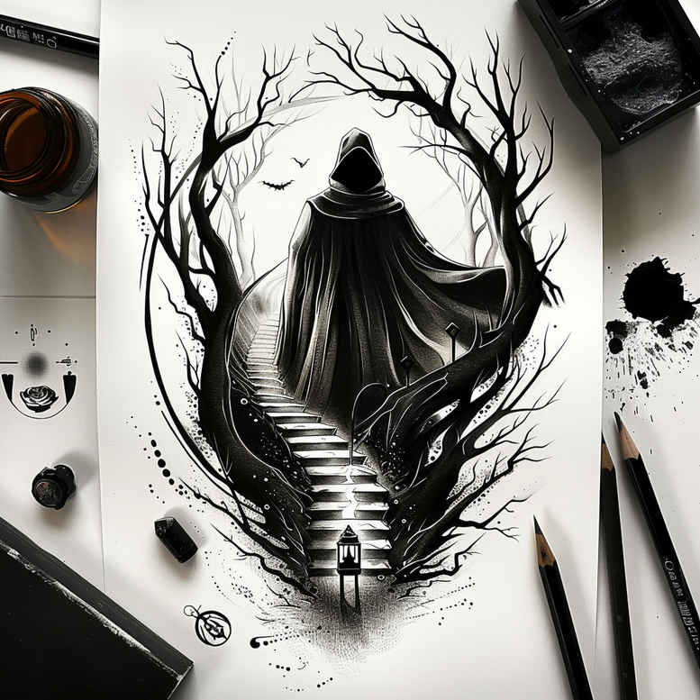 grim-reaper tattoo design ideas artistic contrast gothic for palm