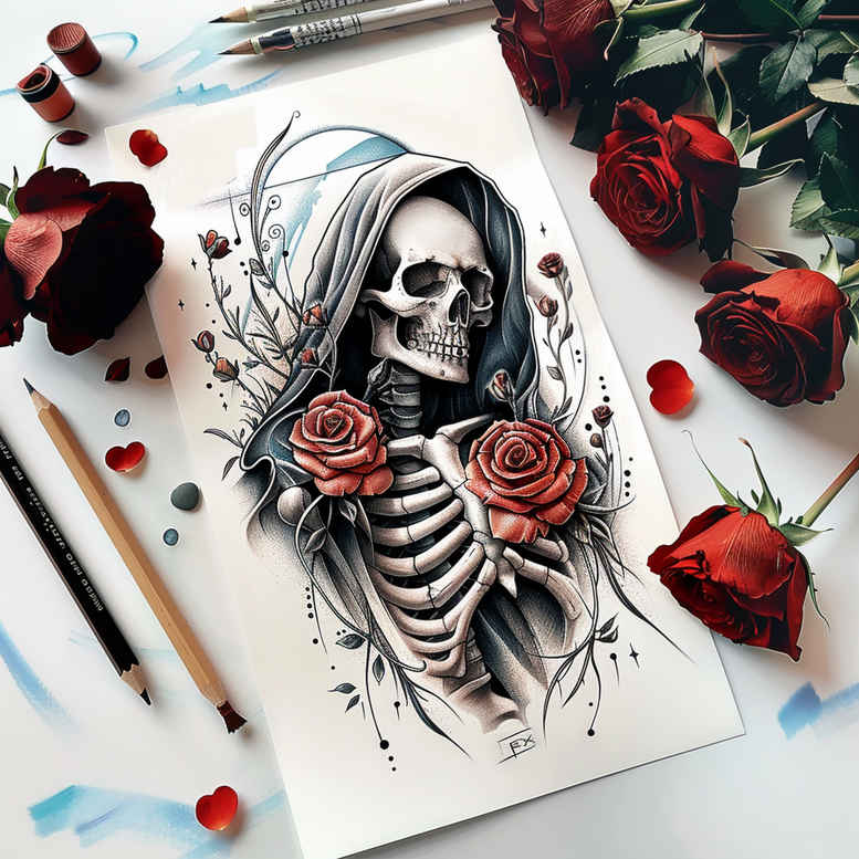 grim-reaper tattoo design ideas Realism natural look gothic for ribs