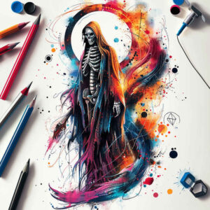grim-reaper tattoo design ideas deep-shading haunting for calf