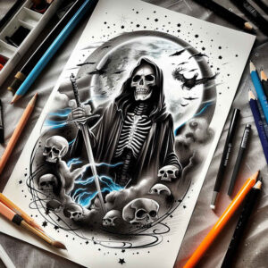 grim-reaper tattoo design ideas detailed linework haunting presence represents strength