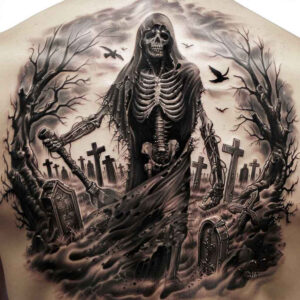 grim-reaper tattoo design ideas crisp lines haunting represents resilience